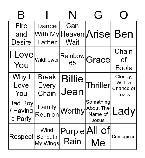 Songs for Family Fun Day Bingo Card