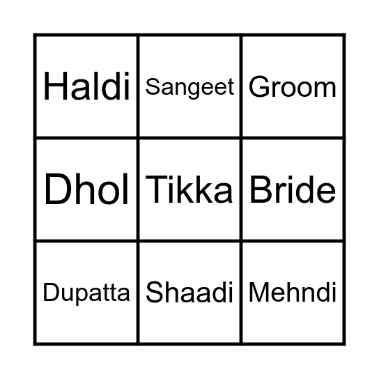 Sangeet Wala Raat Bingo Card