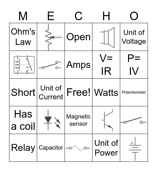 Electronic Symbols and Concpets Bingo Card
