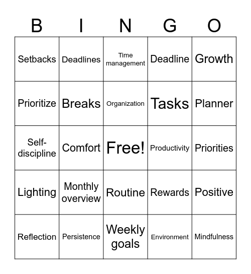 High School Bingo Card