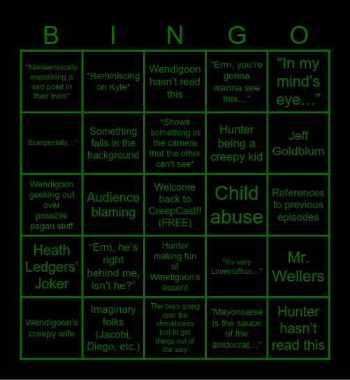 CREEPCAST Bingo Card