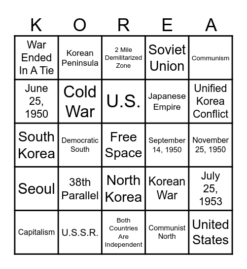 Cold War: Korea Bingo Card