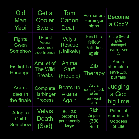 Asura Bingo Card Bingo Card