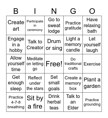 Self-Care Bingo Card