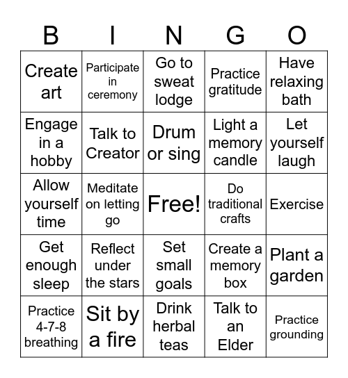 Self-Care Bingo Card