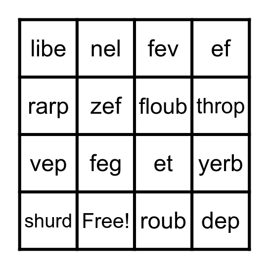 Alien Word Bingo Card