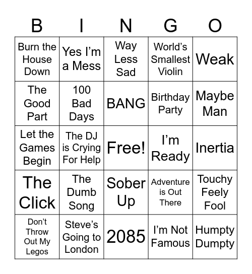 AJR Bingo Card