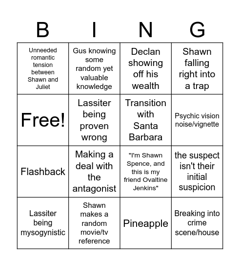 Shawn Bingo Card