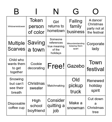 Hallmark Christmas Movies Bingo Card