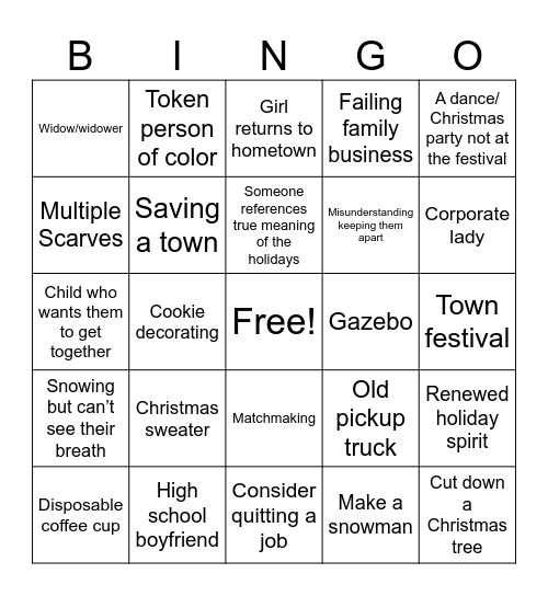 Hallmark Christmas Movies Bingo Card