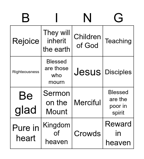 Beatitude Bingo Card