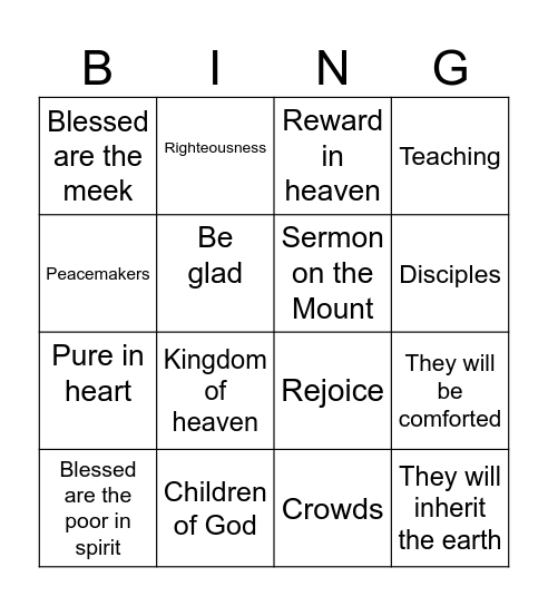 Beatitude Bingo Card