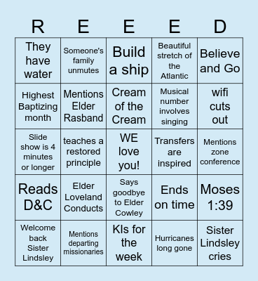 Sunday night zoom Bingo Card
