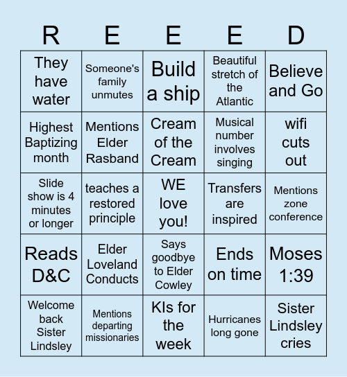 Sunday night zoom Bingo Card