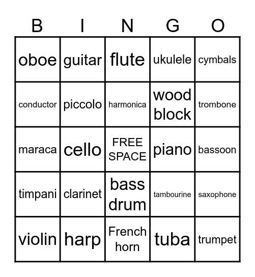 Instrument Bingoukulele Bingo Card