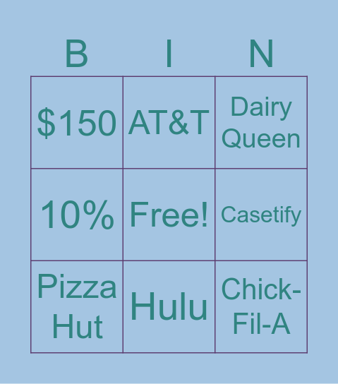 Commuter Discounts Bingo Card