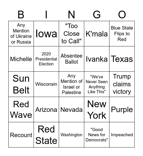 Election Night Bingo Card