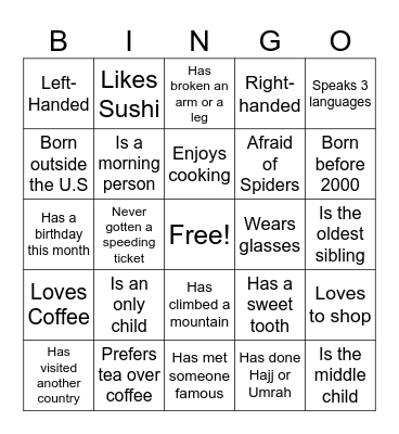 Icebreaker Bingo Card