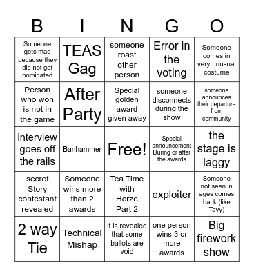 Golden awards bingo Card