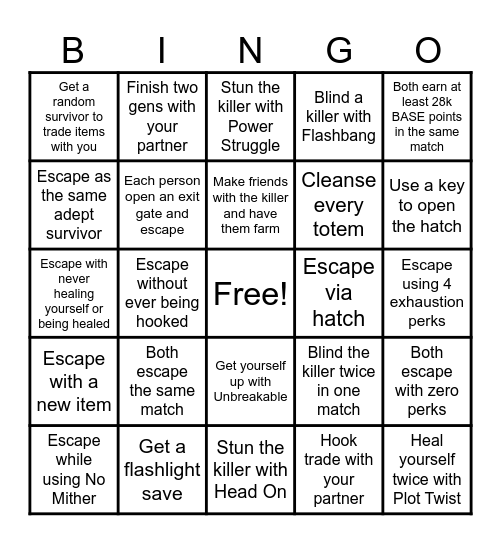 DBD Duo Bingo Card