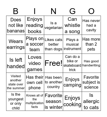 People Bingo Card