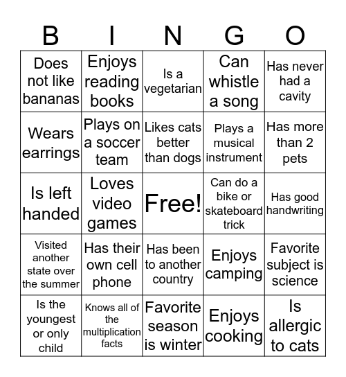 People Bingo Card