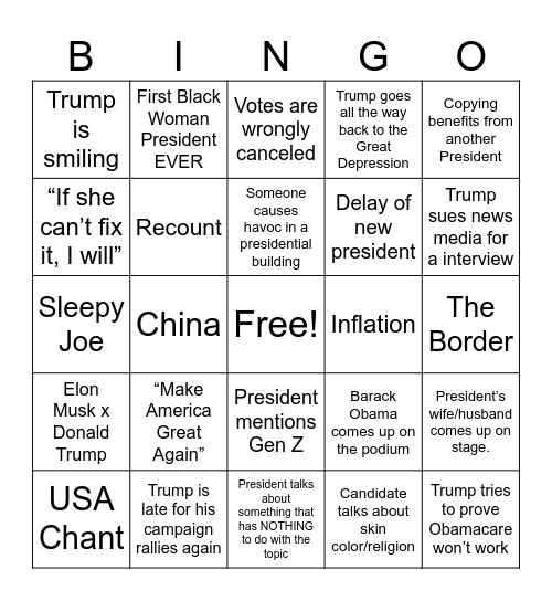 President Bingo Card