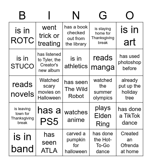 PEOPLE BINGO Card