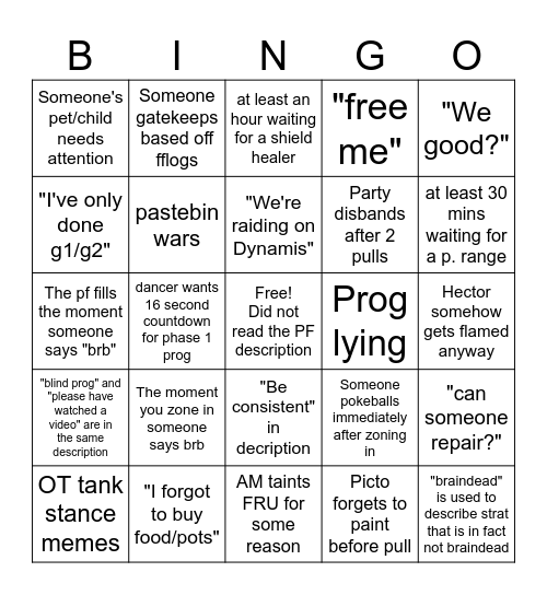 FRU PF meme bingo Card