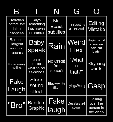 Sssniperwolf Bingo Card