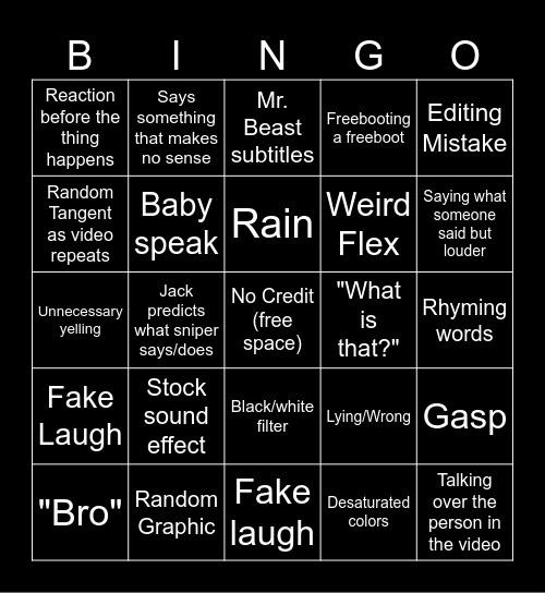 Sssniperwolf Bingo Card