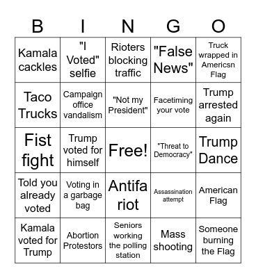 VOTING DAY BINGO Card