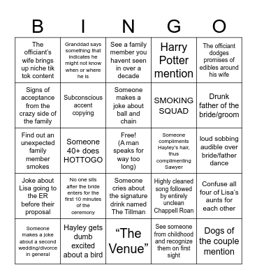 Wedding Day Bingo Card