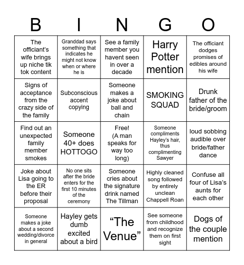 Wedding Day Bingo Card