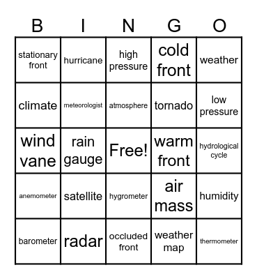 Weather Bingo Card