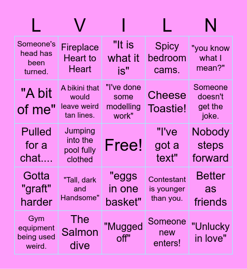 Love Island Bingo Card