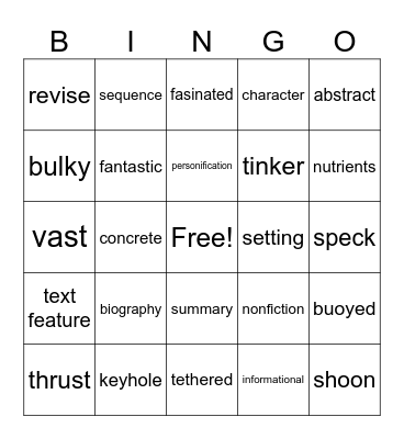 Vocabulary Bingo Card