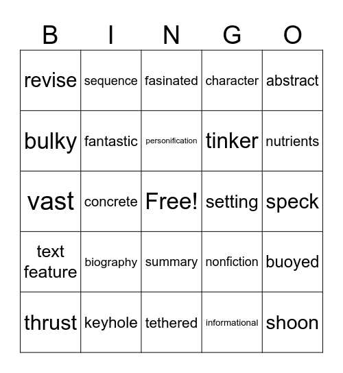 Vocabulary Bingo Card