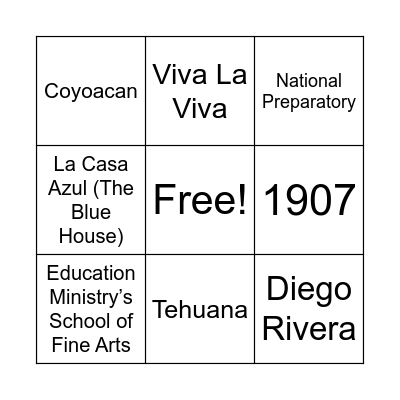 Frida Kahlo Bingo Card
