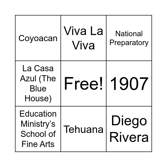 Frida Kahlo Bingo Card