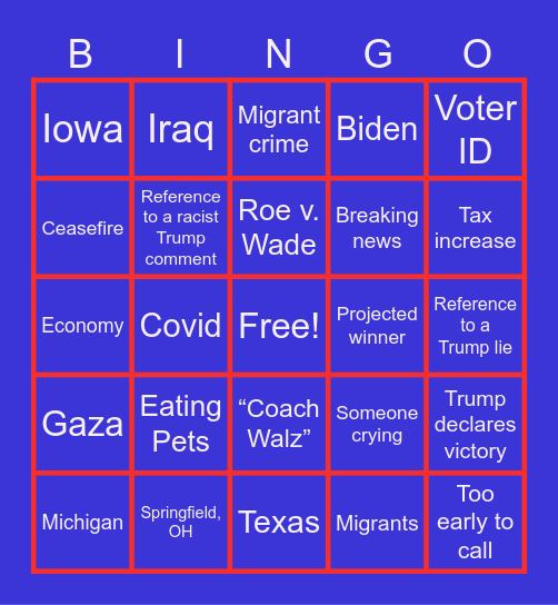 Election Night Bingo Card