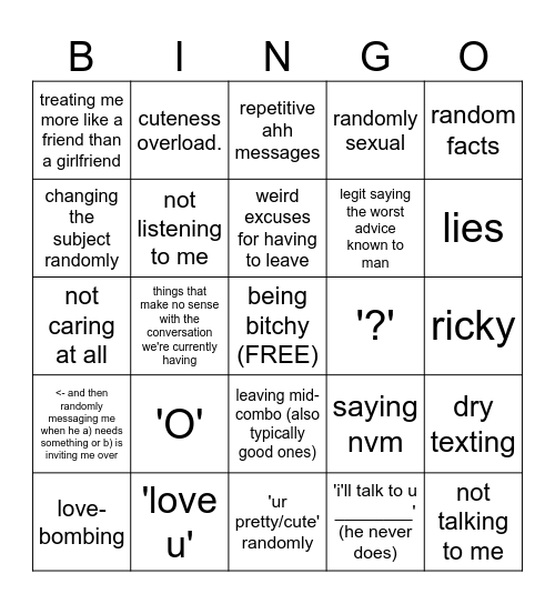 Andrew Bingo Card