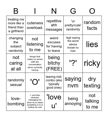 Andrew Bingo Card