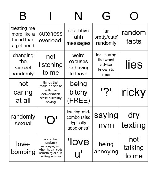 Andrew Bingo Card