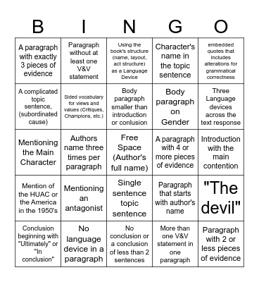 Crucible Bingo Card