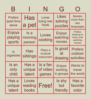 Find Someone Who Bingo Game Bingo Card