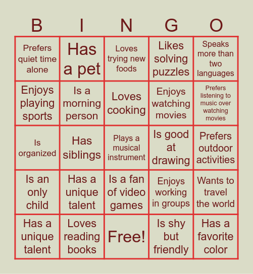 Find Someone Who Bingo Game Bingo Card