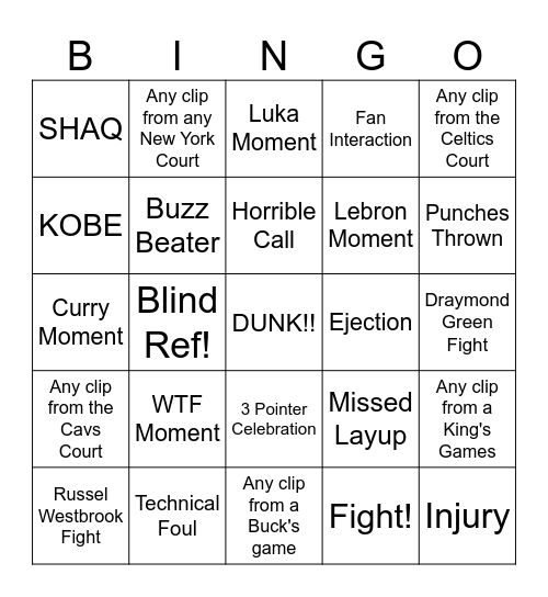 NBA Bingo Card