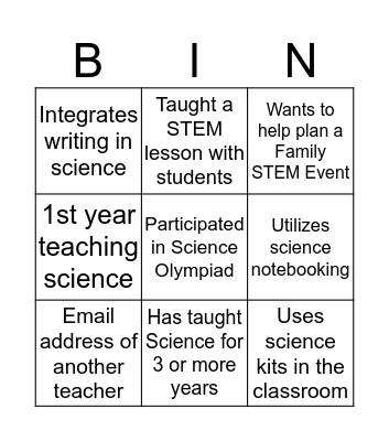 STEM Family Night Bingo Card