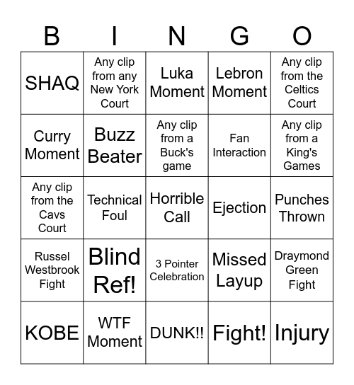 NBA Bingo Card